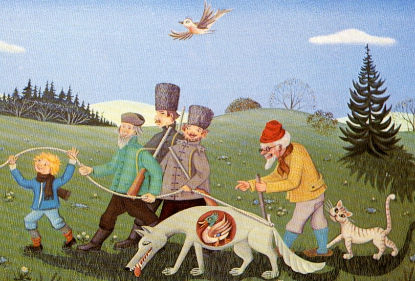 Illustration d’un loup éventré dans la campagne