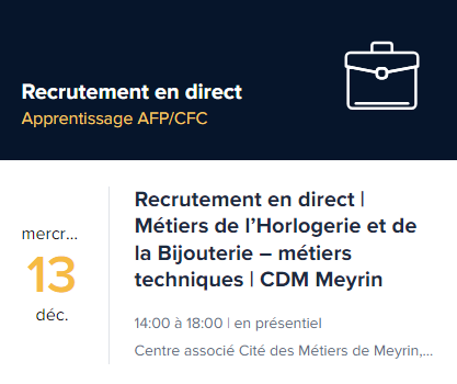 Affiche recrutement horlogerie bijouterie Meyrin 13 décembre