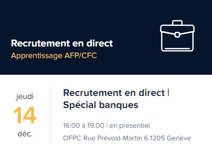 Affiche recrutement en direct apprentissage Genève