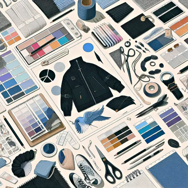 Échantillons de cuir, palettes colorées et accessoires de mode